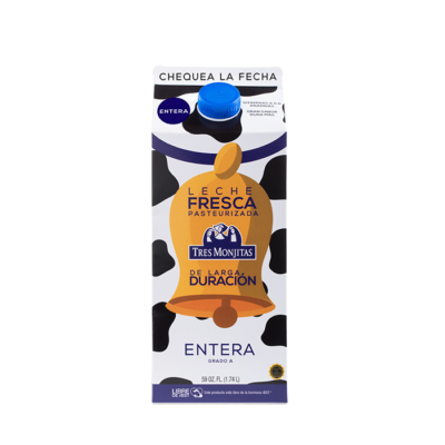 Tres Monjitas Leche Fresca de Larga Duración Entera 59 Oz